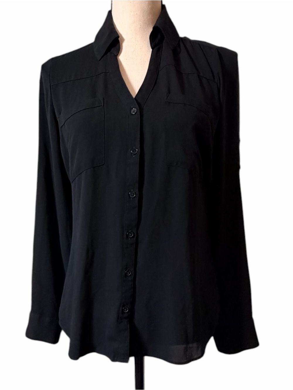 Express The Portofino Blouse Black Convertible Sleeve Utility Size Small Petite